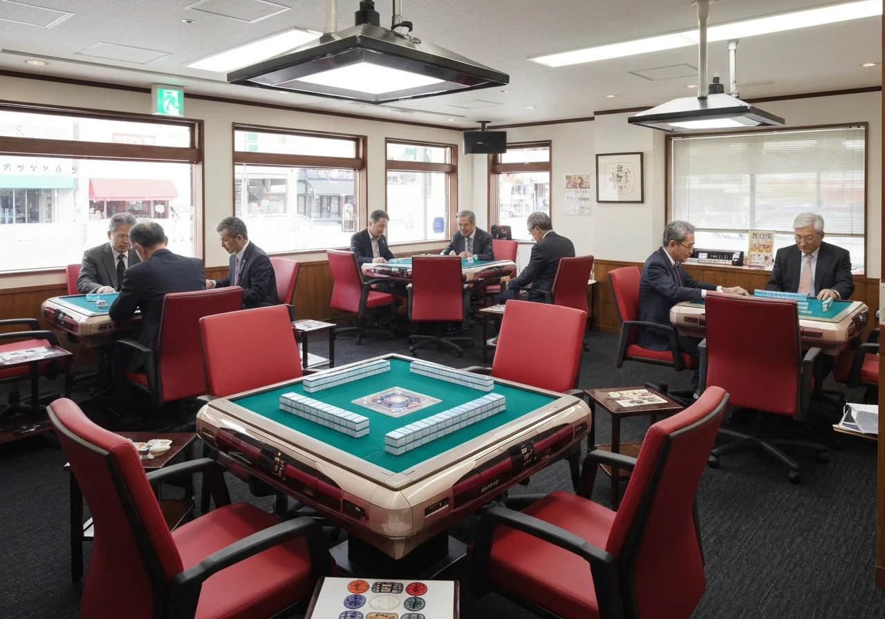 点数表示が見やすい麻雀卓を上から捉えた写真